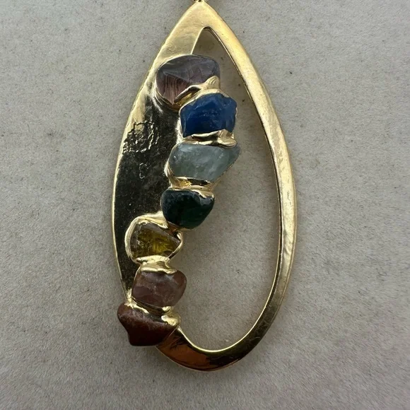 Oval/Teardrop Gold Plated Chakra Stone Pendant Necklace on Box Chain - Picture 5 of 7